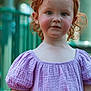 Adalyne is registered to the contest to win money with this photo: child, red_hair, curly_hair, lavender_dress, earrings, rosy_cheeks, portrait, outdoor, natural_light, young_child, cute, smiling, innocent, face, person, fashion, summer, childhood, happy, eyes