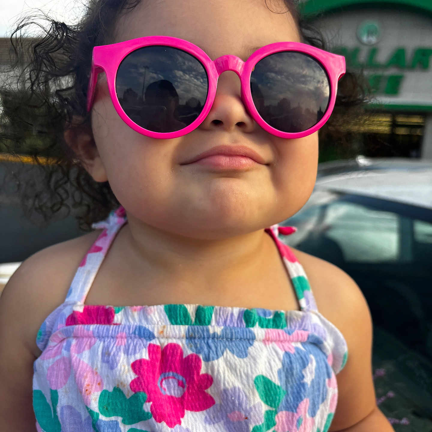 Malia is registered to the contest to win money with this photo: accessories, baby, bodypart, clothing, dress, face, finger, glasses, goggles, happy, head, person, photography, portrait, purple, selfie, smile, summer, sunglasses, swimwear