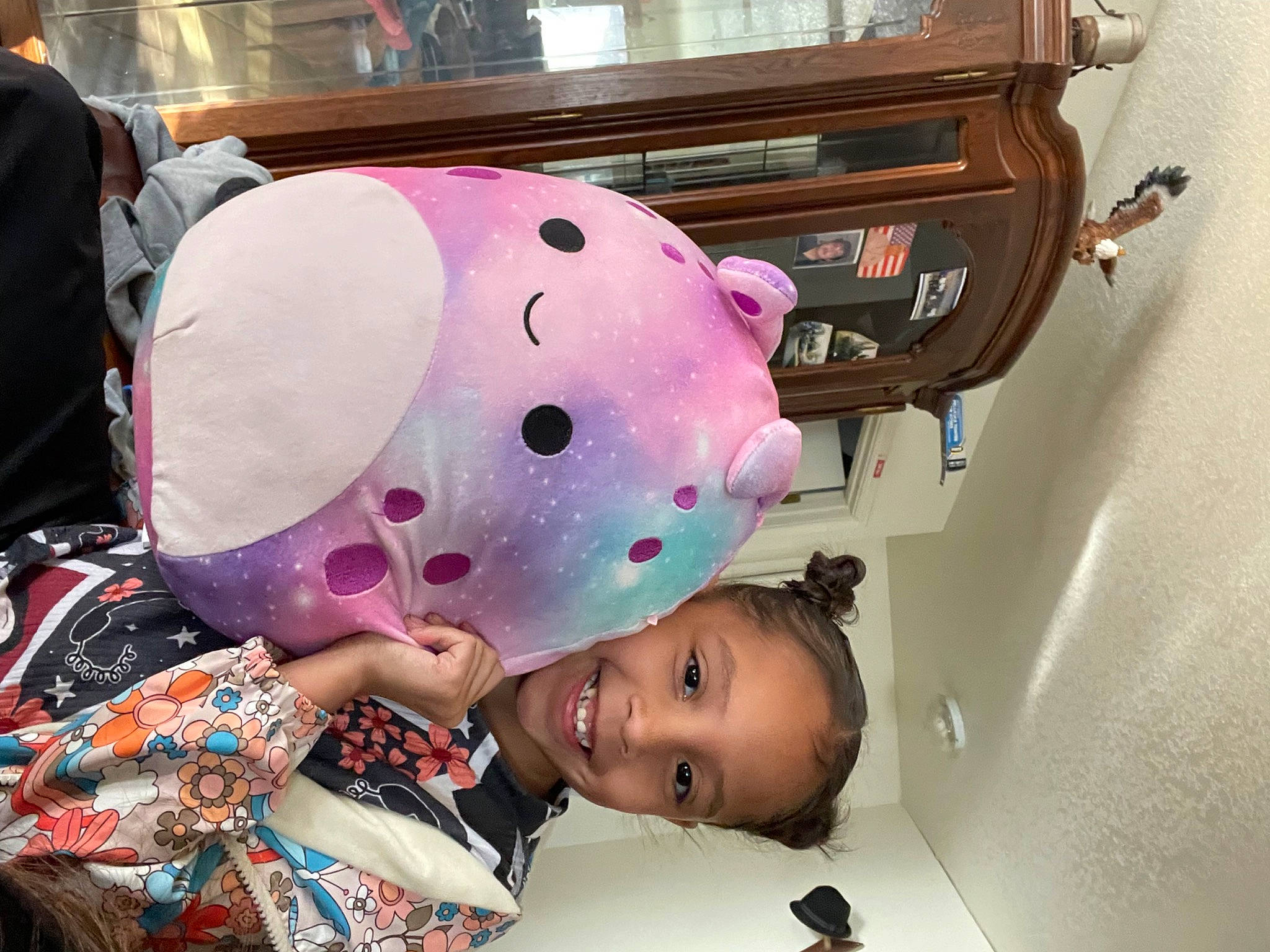 Emma joined the competition — help win amazing prizes! carmine, child, costume, fashion_accessory, fun, happy, helmet, joy, machine, magenta, metal, motorcycle_helmet, party_supply, pattern, person, personal_protective_equipment, pink, smile, sports_gear, toddler