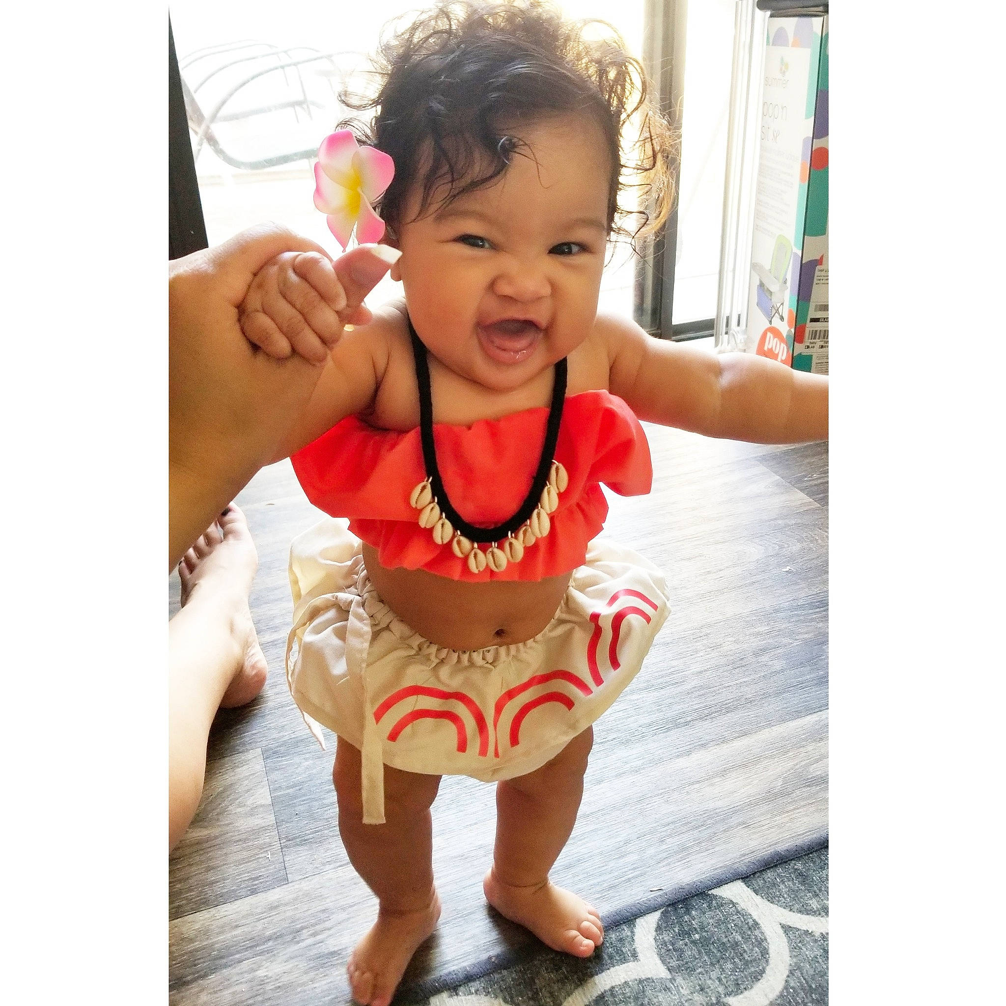 Amara joined the competition — help win amazing prizes! baby, baby_toddler_clothing, child, child_model, fashion_accessory, hand, happy, person, play, smile, swimwear, toddler, vacation