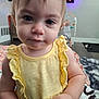 toddler, child, yellow_dress, curious, indoor, baby, person, face, expression, cute, home, floor, toy, background, play, infant, clothing, closeup, portrait, young_child