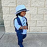 Atharv joined the competition — help win amazing prizes! blue_clothing, boy, bracelet, brick_wall, casual, child, fashion, fedora, hat, outdoor, person, portrait, shoes, sidewalk, smiling, suit, tie, toddler, vest, walking