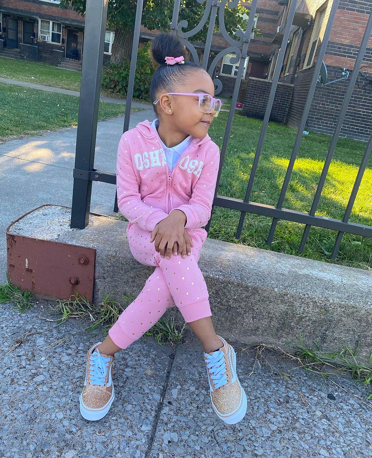 Alaya Scott joined the competition — help win amazing prizes! eyewear, fashion_accessory, fence, footwear, grass, hat, human_leg, knee, leisure, magenta, mesh, pattern, person, pink, plant, purple, recreation, sleeve, sneakers, sunglasses