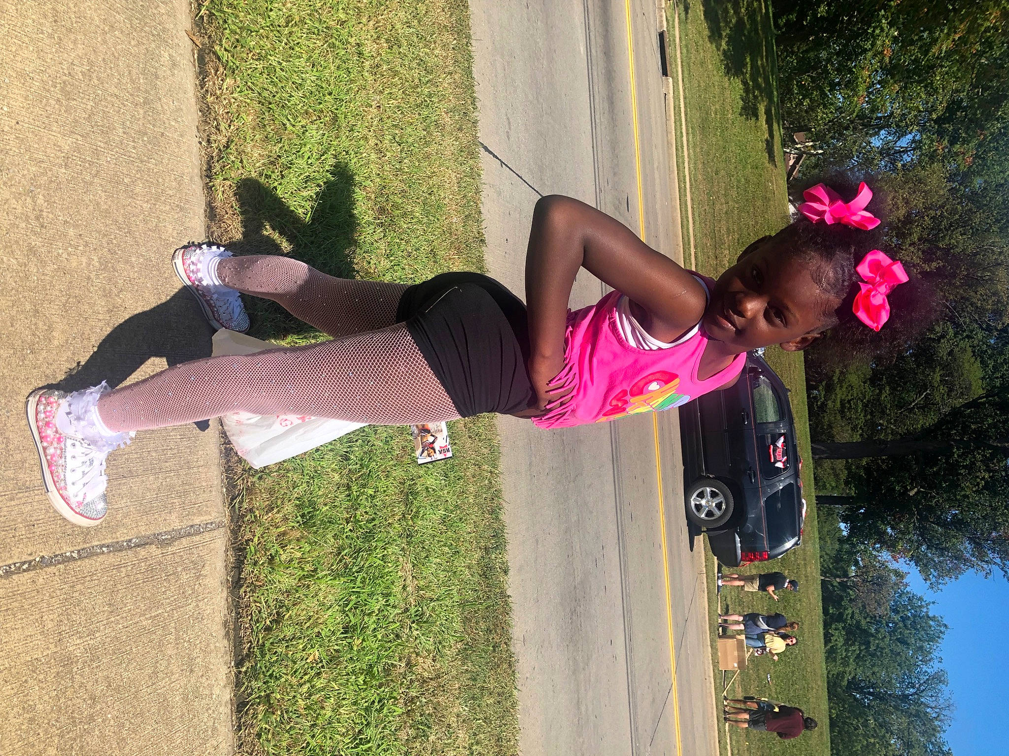 Azaryana is registered to the contest to win money with this photo: beauty, footwear, fun, grass, green, happy, leaf, leisure, line, magenta, people_in_nature, person, pink, plant, recreation, sneakers, thigh, tree, waist, water