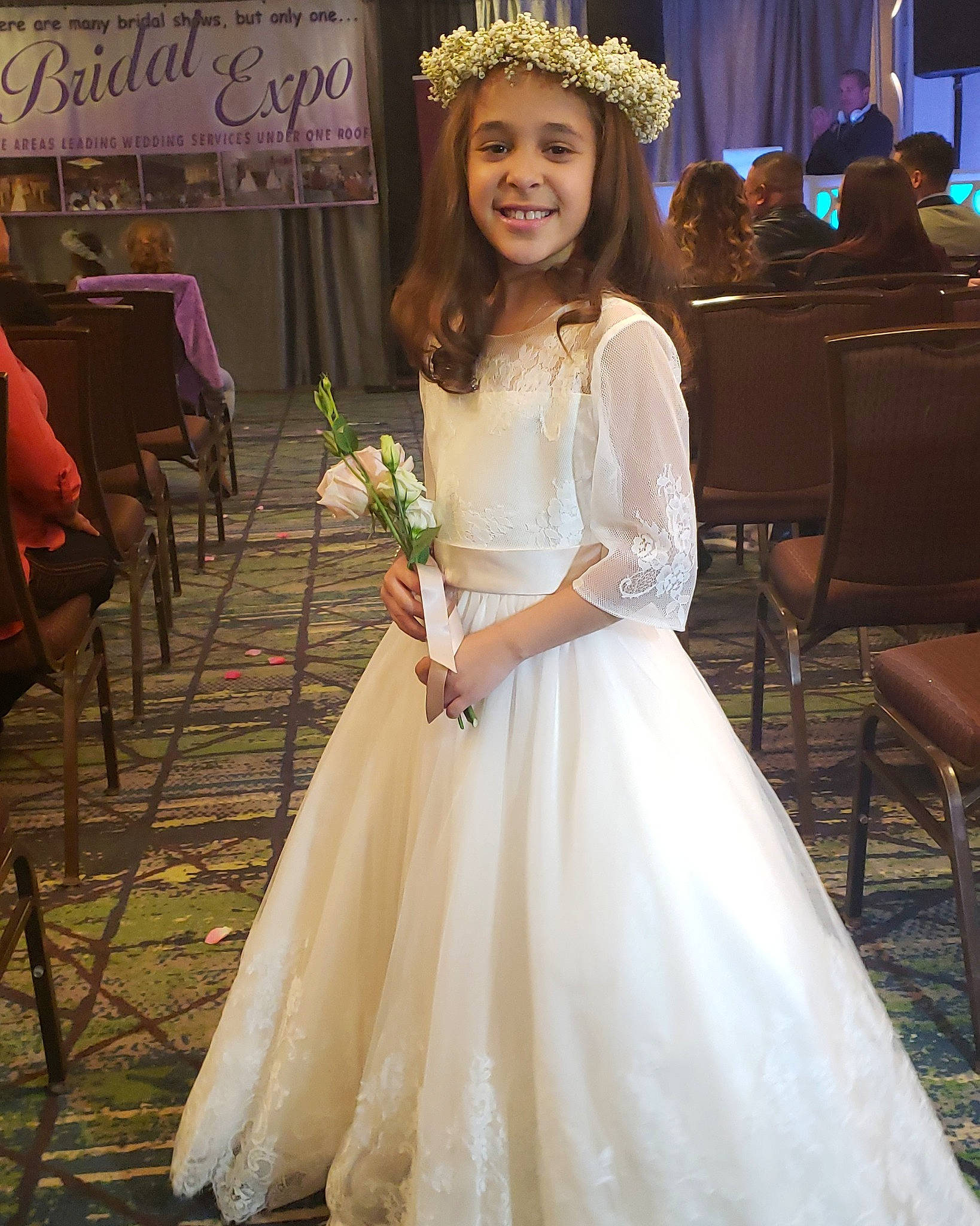 Anabelle Vazquez joined the competition — help win amazing prizes! beauty, bridal_clothing, bridal_party_dress, bride, ceremony, child, clothing, dress, event, fashion, flower_girl, gown, hair_accessory, headpiece, headwear, joy, lady, marriage, person, shoulder