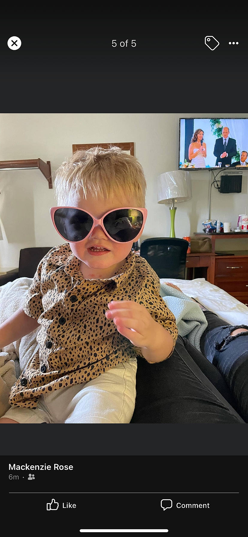 Greysen joined the competition — help win amazing prizes! blond, cabinetry, child, comfort, eyewear, fashion_design, finger, glasses, goggles, happy, person, personal_protective_equipment, room, shelf, sleeve, street_fashion, sunglasses, television, thigh, toddler