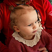 Cataleya participe au concours pour gagner de l'argent avec cette photo : toddler, child, person, face, hair, pigtails, lace_collar, sweater, red_hoodie, hand, tattoo, portrait, indoor, closeup, skin, blue_eyes, cute, warm, family, seated