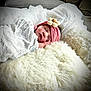 Ellie is registered to the contest to win money with this photo: newborn, baby, sleeping, blanket, headband, flower, seashell, fur, soft, cozy, couch, infant, wrapped, peaceful, resting, cute, pink, white, portrait, indoors