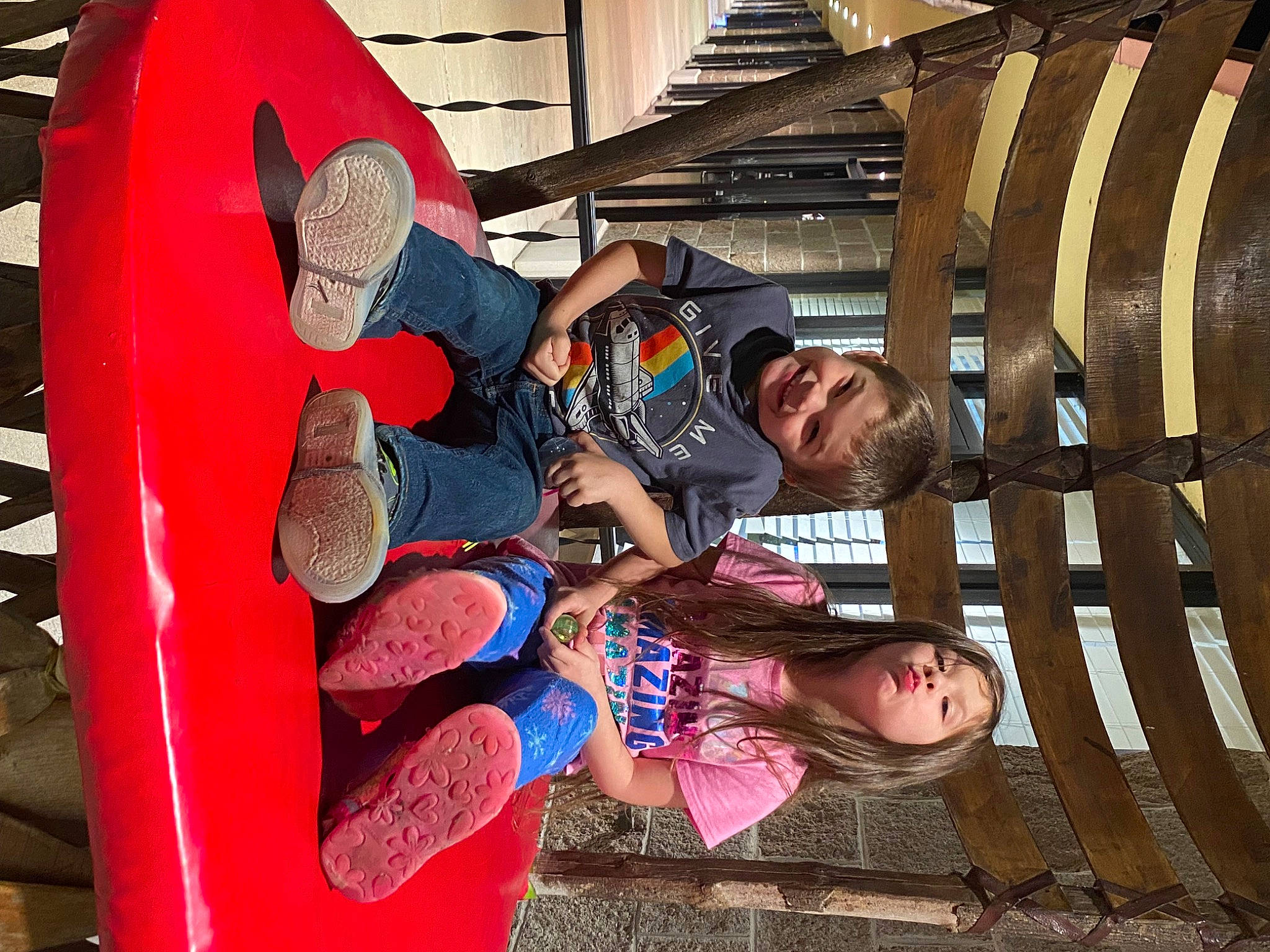 Jenna is registered to the contest to win money with this photo: carmine, child, fun, happy, hat, joy, leisure, person, recreation, smile, snapshot, t_shirt, toddler, travel, wood, world