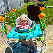 Winter joined the competition — help win amazing prizes! baby, backyard, chalk_drawing, child, concrete, feet, grass, greenery, happy, jumper, legs, outdoor, playtime, rusty_barrel, smiling, summer, sunhat, sunny, towel, toy