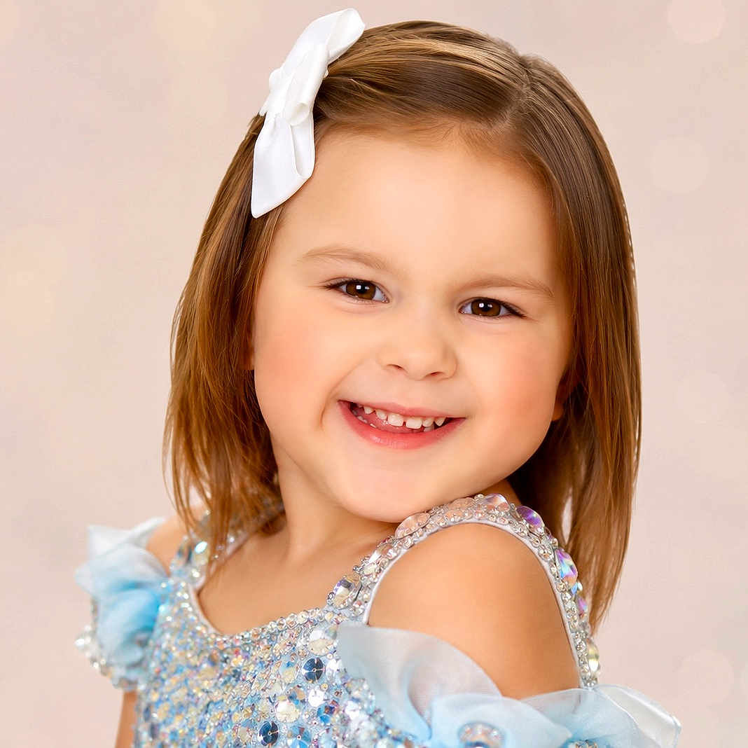Shaylen joined the competition — help win amazing prizes! bow, child, childhood, closeup, cute, dress, face, fashion, girl, glamour, happy, innocence, joy, portrait, posing, pretty, smile, sparkles, studio, young