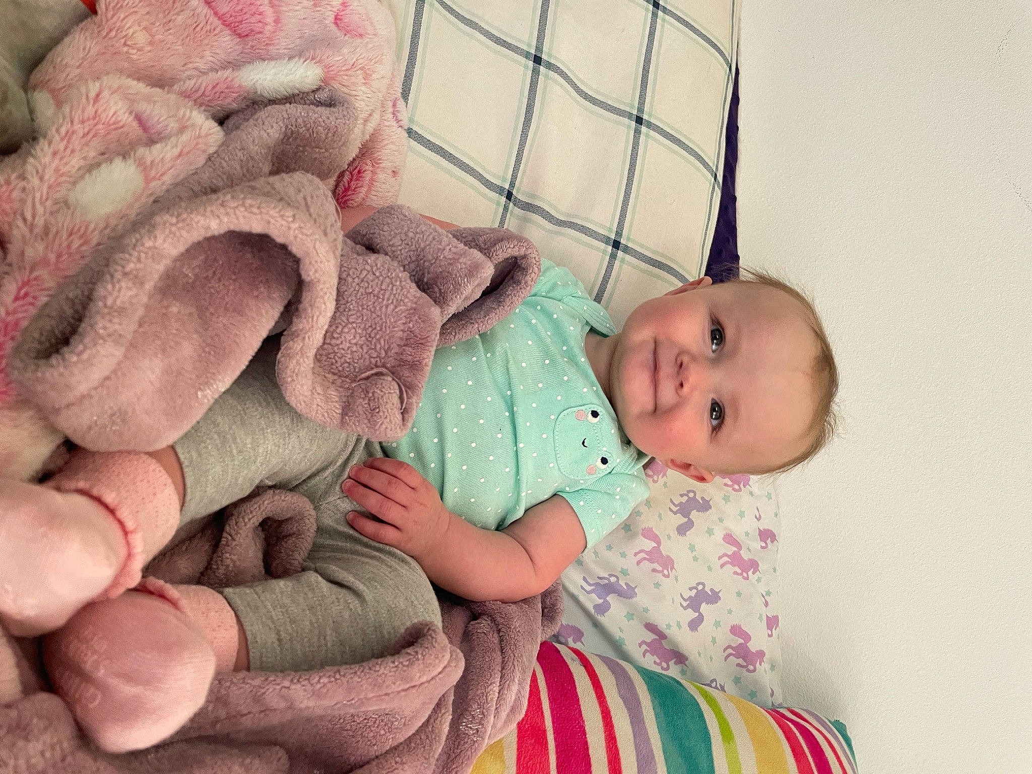 Madisyn joined the competition — help win amazing prizes! baby, baby_products, baby_safety, baby_sleeping, baby_toddler_clothing, cheek, child, comfort, eye, finger, hand, infant_bed, joy, linens, pattern, person, pink, skin, sleeve, smile
