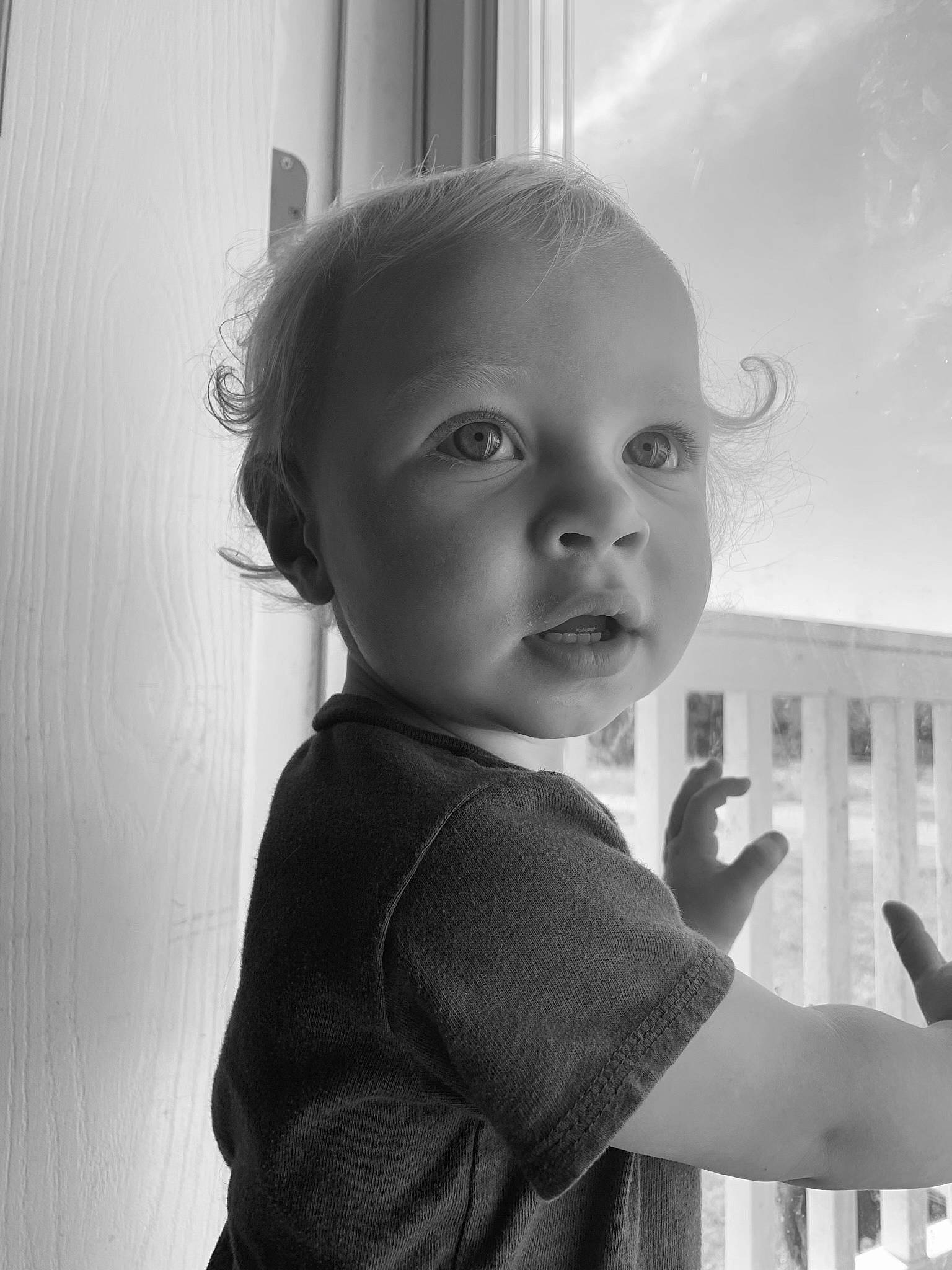 Jeremy is registered to the contest to win money with this photo: baby_toddler_clothing, black, black_and_white, cheek, eye, face, flash_photography, gesture, hand, happy, iris, joint, lip, nose, person, shoulder, skin, sleeve, standing, style