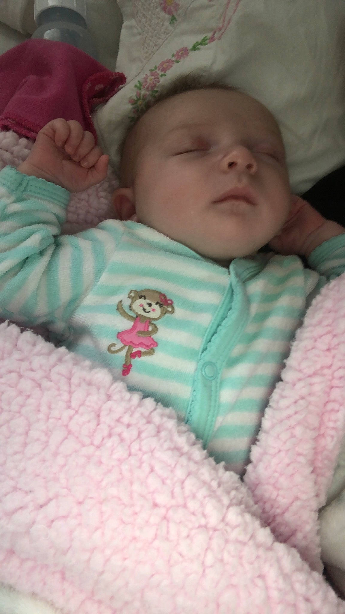 Elena is registered to the contest to win money with this photo: baby, baby_sleeping, bedtime, birth, blanket, cheek, child, eye, face, head, linens, lip, nap, nose, person, pink, skin, sleep, smile, textile