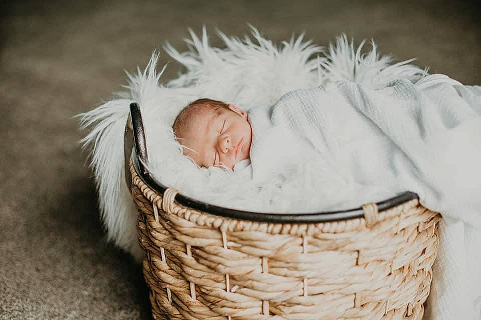 Lucciano is registered to the contest to win money with this photo: baby, baby_sleeping, basket, child, fur, person, toddler, wicker