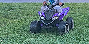 Davion joined the competition — help win amazing prizes! child, smiling, toy_atv, grass, outdoor, braided_hair, purple, vehicle, lawn, suburban, car, house, happy, play, daylight, person, nature, recreation, kid, fun