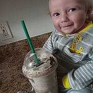 Andrew joined the competition — help win amazing prizes! baby, beverage, cream, cup, cutlery, dessert, disposablecup, face, food, head, icecream, icing, juice, milk, milkshake, person, photography, portrait, smoothie, spoon