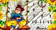 Sonalise Edyn joined the competition — help win amazing prizes! baby, infant, costume, snow_white, milestone_blanket, sunflowers, flowers, wreath, months, colorful, cute, portrait, child, headband, red_bow, yellow_skirt, blue_top, smiling, lying_down, celebration