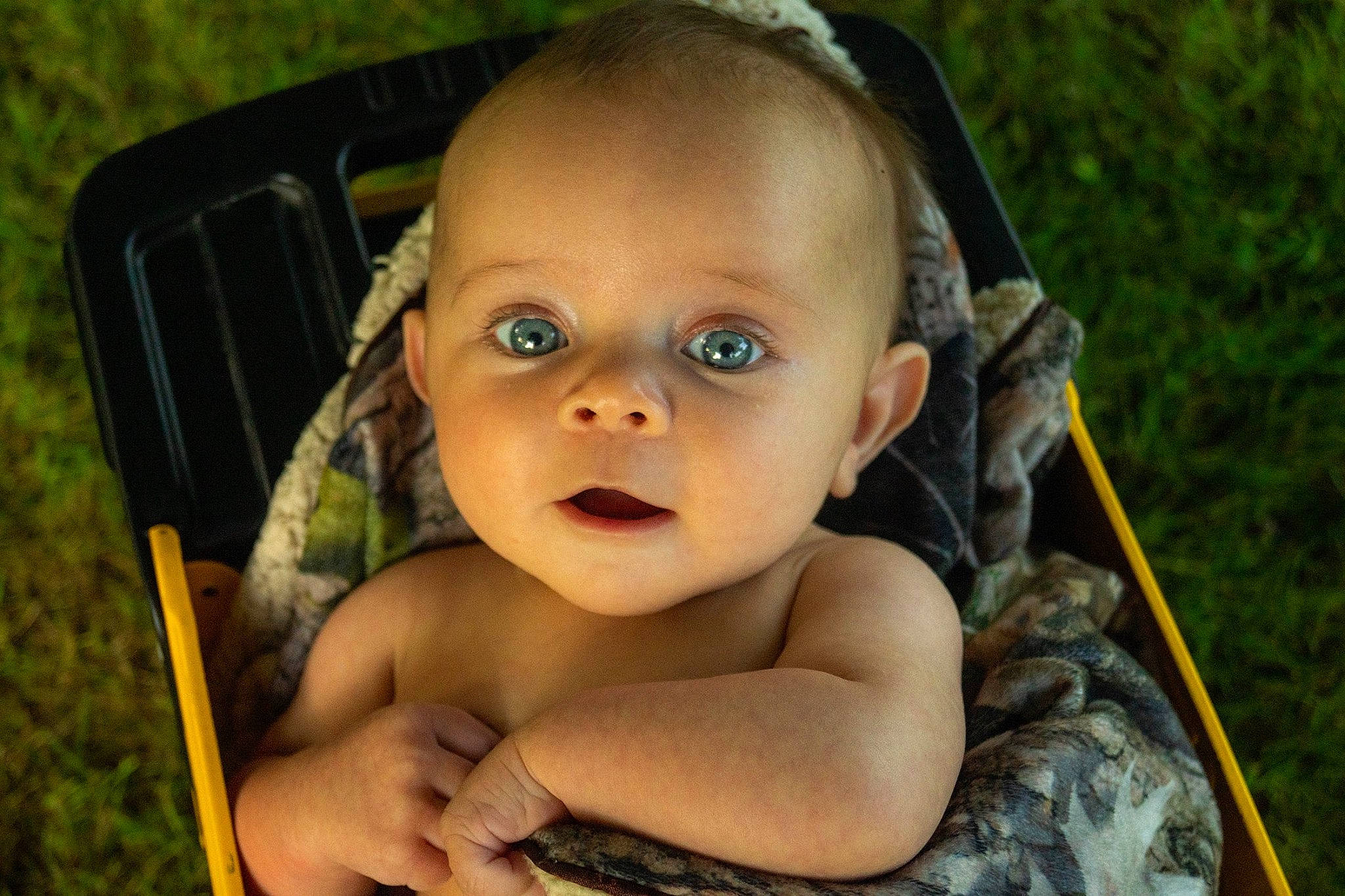 Bryar is registered to the contest to win money with this photo: adaptation, baby, cheek, child, eye, face, fun, grass, head, lip, mouth, nose, organ, person, photography, portrait_photography, recreation, skin, smile, summer