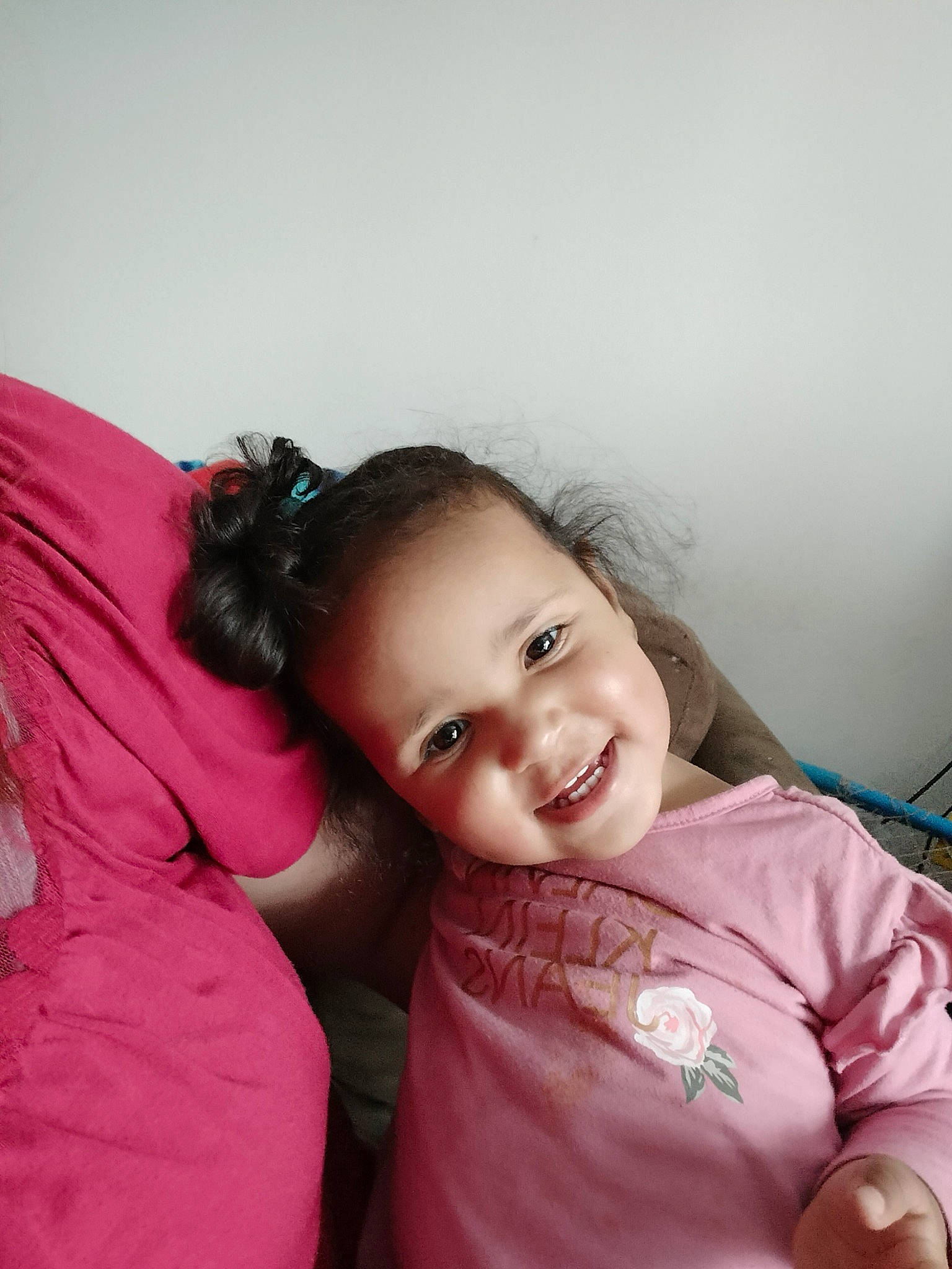 Jayla joined the competition — help win amazing prizes! baby_toddler_clothing, black_hair, comfort, dress, ear, eye, flash_photography, gesture, hair, hairstyle, happy, joy, lip, magenta, neck, person, pink, shoulder, skin, sleeve