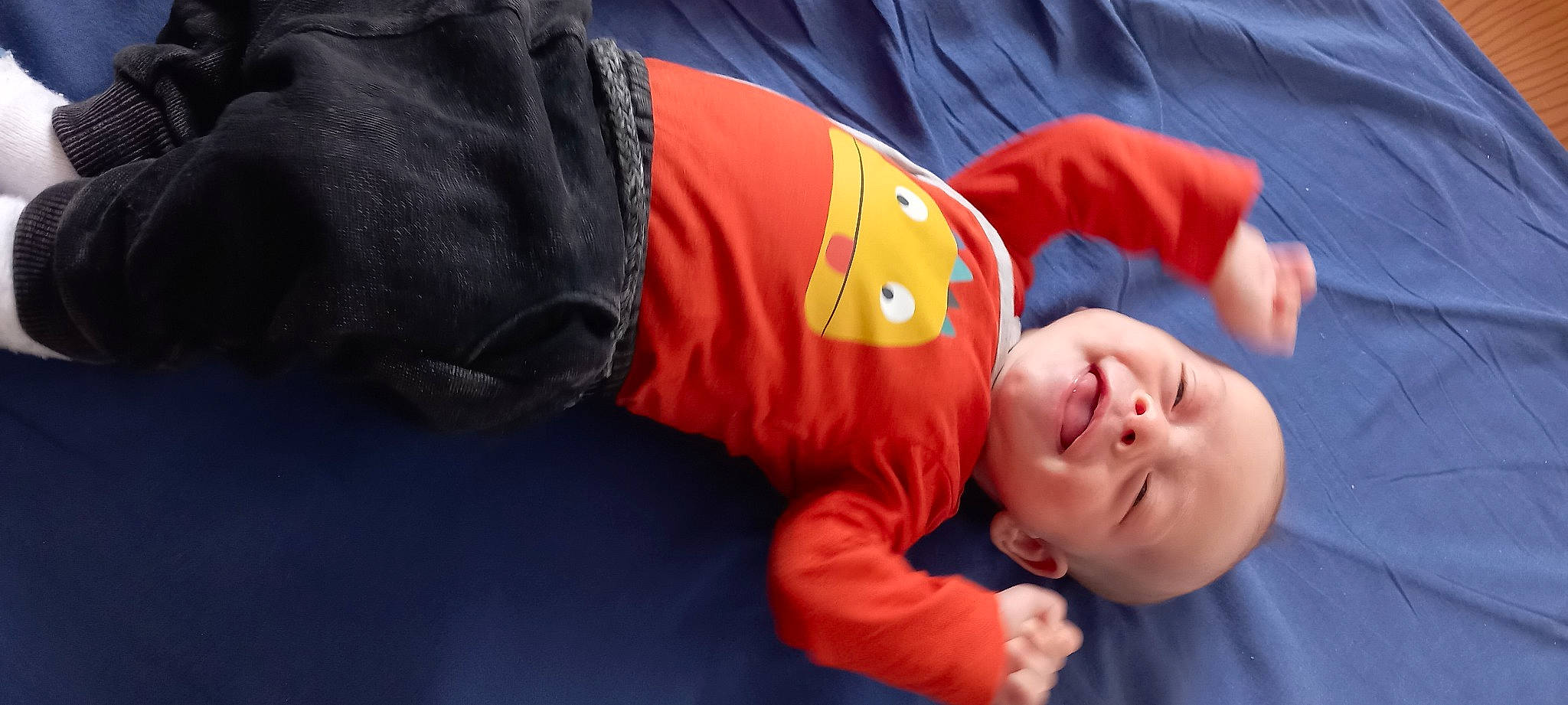 Nyno participe au concours pour gagner de l'argent avec cette photo : baby, baby_toddler_clothing, child, comfort, elbow, event, finger, fun, gesture, happy, human_body, joint, mouth, orange, person, sitting, sleeve, smile, t_shirt, toddler