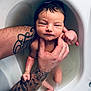 arms, baby, bath, bathroom, care, closeup, comfort, cute, hands, infant, newborn, parent, peaceful, relaxation, skin, small, tattoos, tub, water, wet