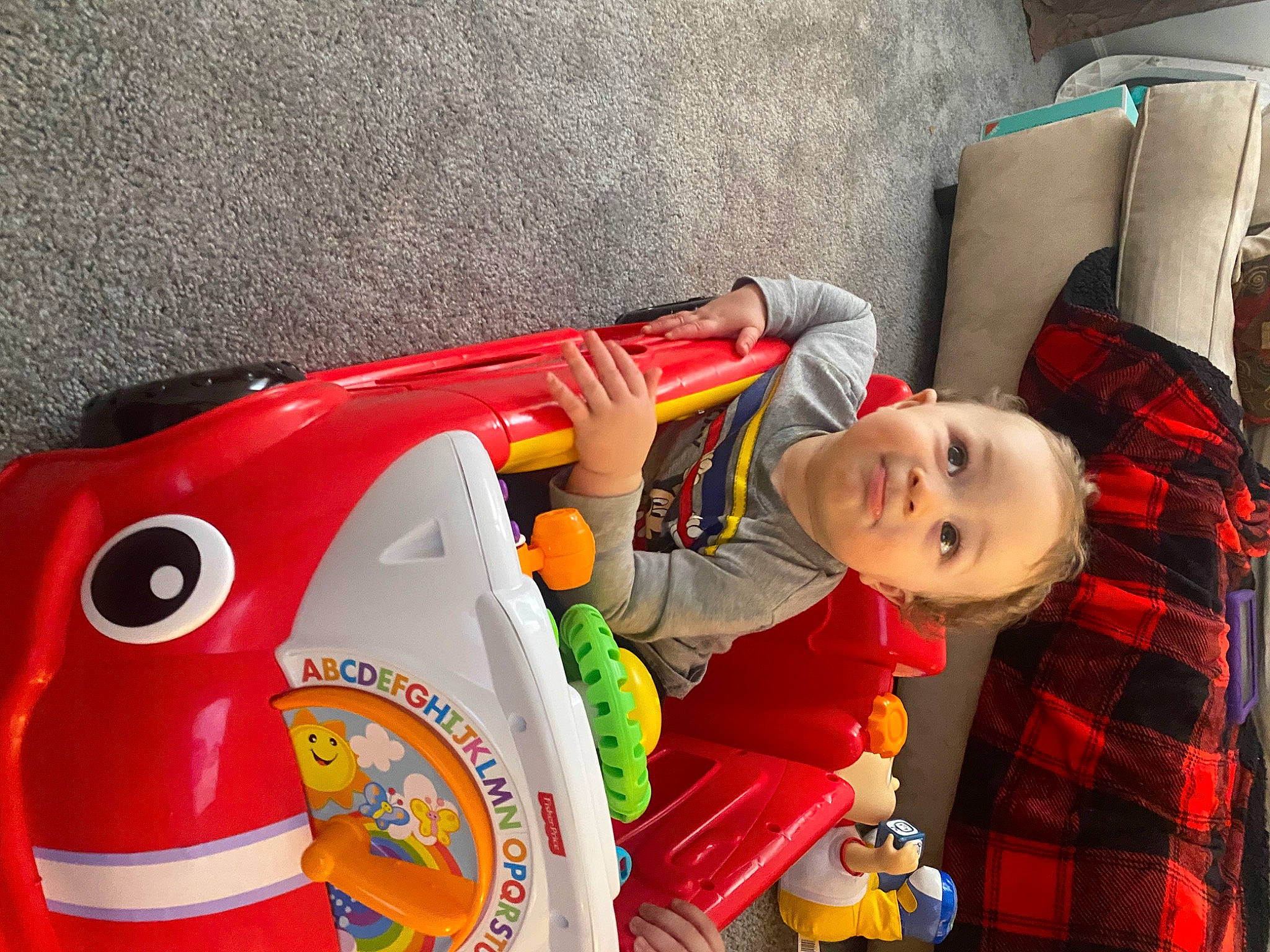 Kingston joined the competition — help win amazing prizes! baby, baby_products, baby_toddler_clothing, baby_toys, carmine, child, eye, fictional_character, fun, head, motor_vehicle, pattern, person, plaid, red, riding_toy, sitting, tartan, toddler, toy