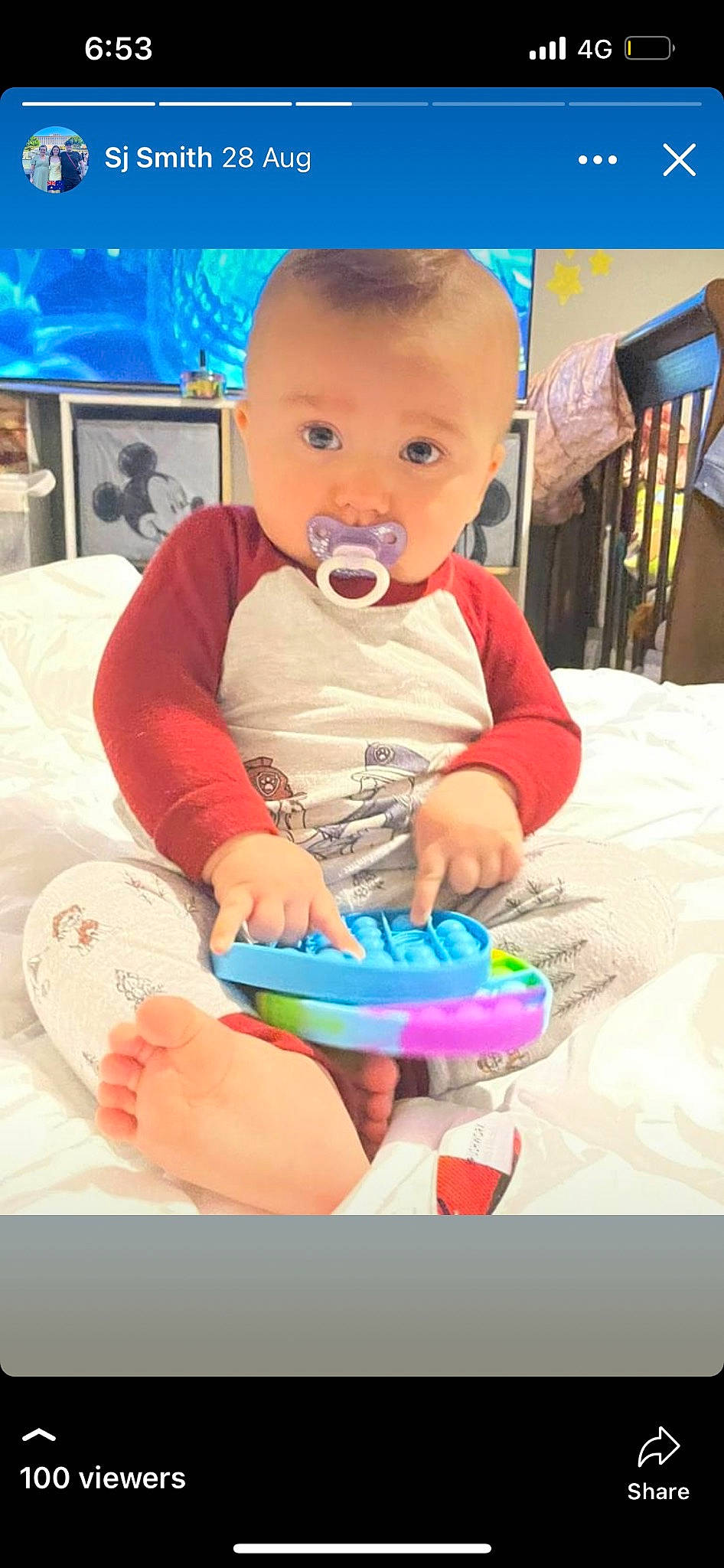 Jarni is registered to the contest to win money with this photo: baby, baby_playing_with_toys, baby_products, baby_toddler_clothing, baby_toys, blue, child, event, fun, happy, leisure, person, plastic, play, room, sitting, skin, t_shirt, television, toddler