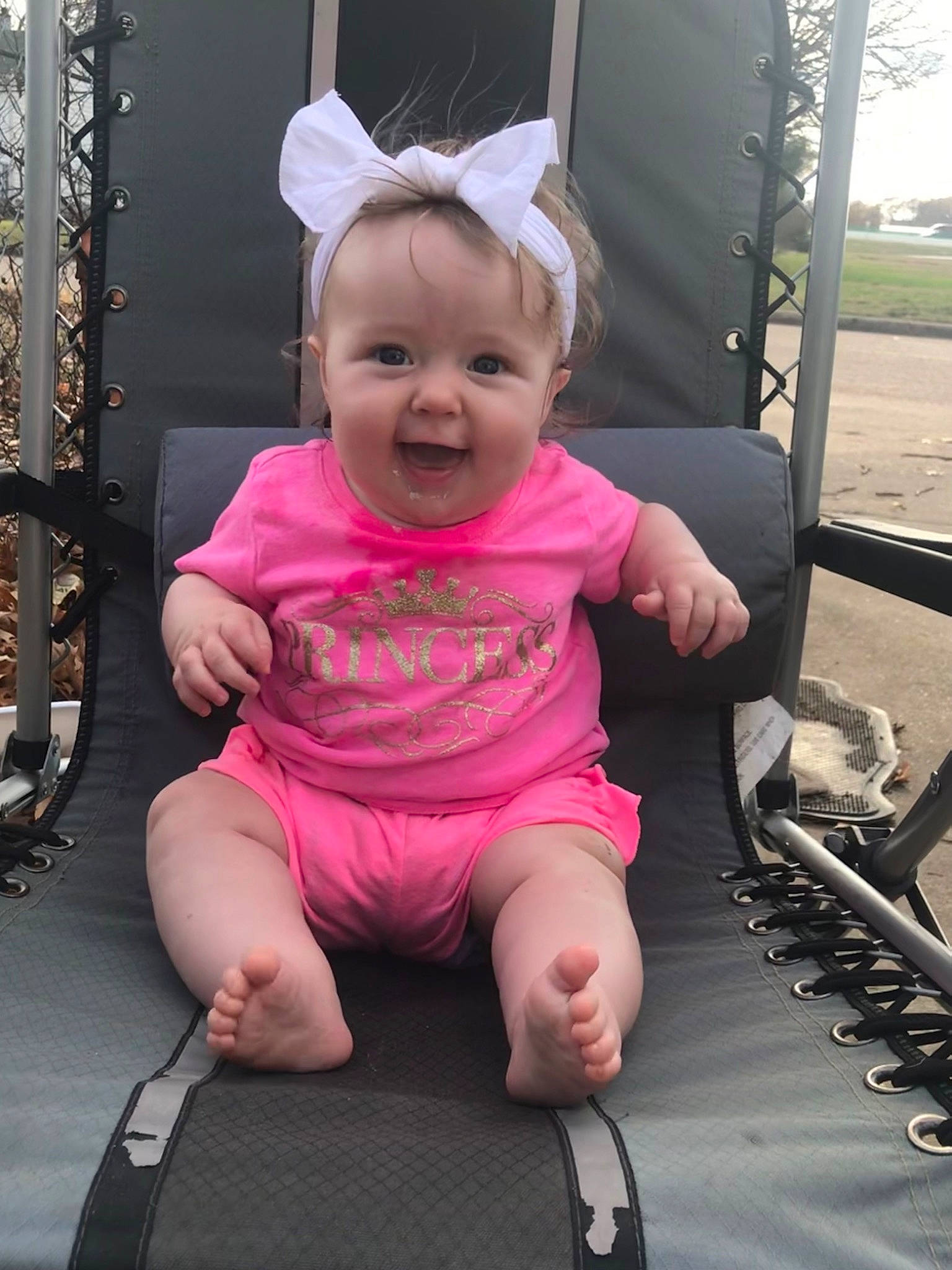 Lakelynn joined the competition — help win amazing prizes! baby, baby_products, baby_toddler_clothing, cheek, child, eye, foot, fun, happy, head, leisure, magenta, person, pink, sitting, skin, sleeve, smile, t_shirt, toddler