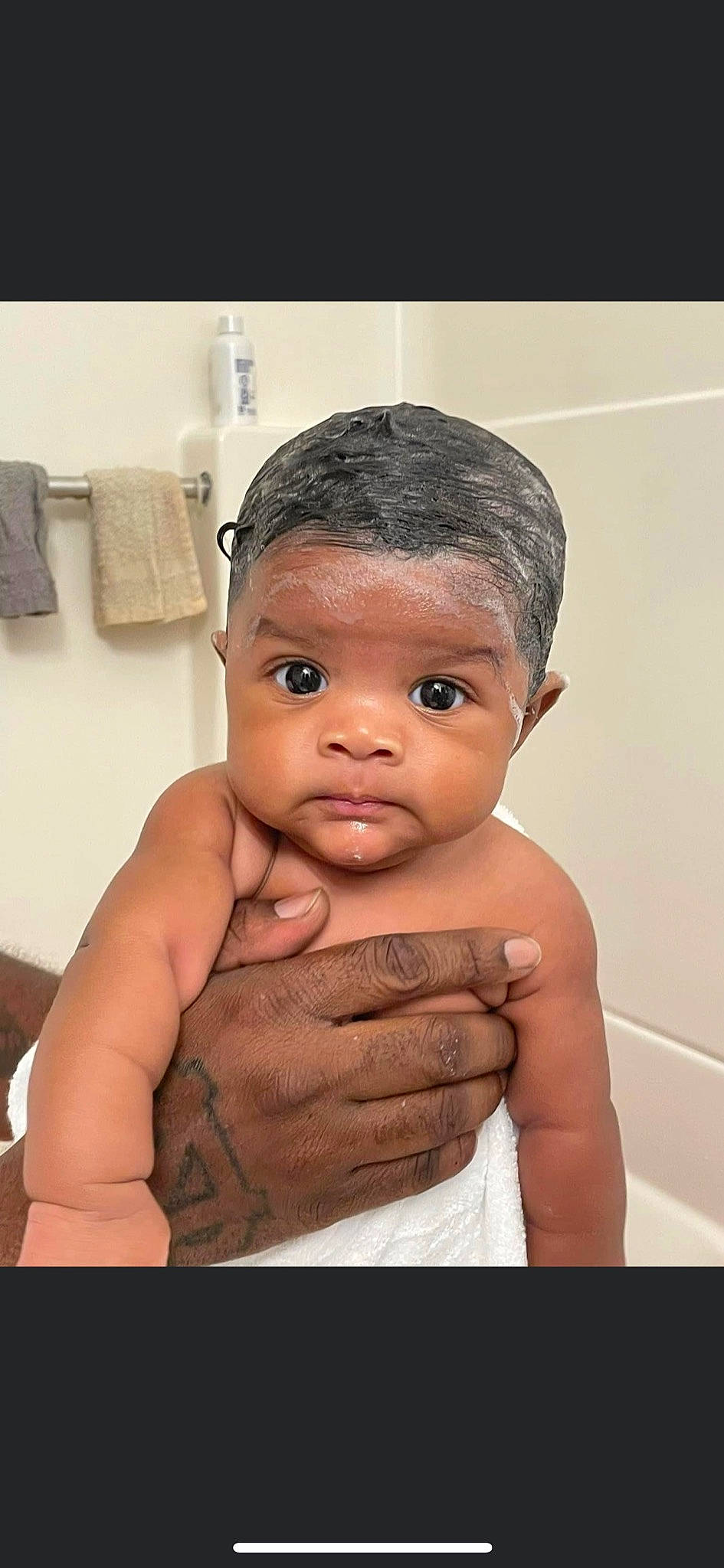 Jaiden is registered to the contest to win money with this photo: abdomen, baby, baby_bathing, barechested, bathing, cheek, chest, elbow, eyelash, finger, flash_photography, gesture, happy, lip, no_expression, nose, person, plumbing_fixture, thumb, toddler