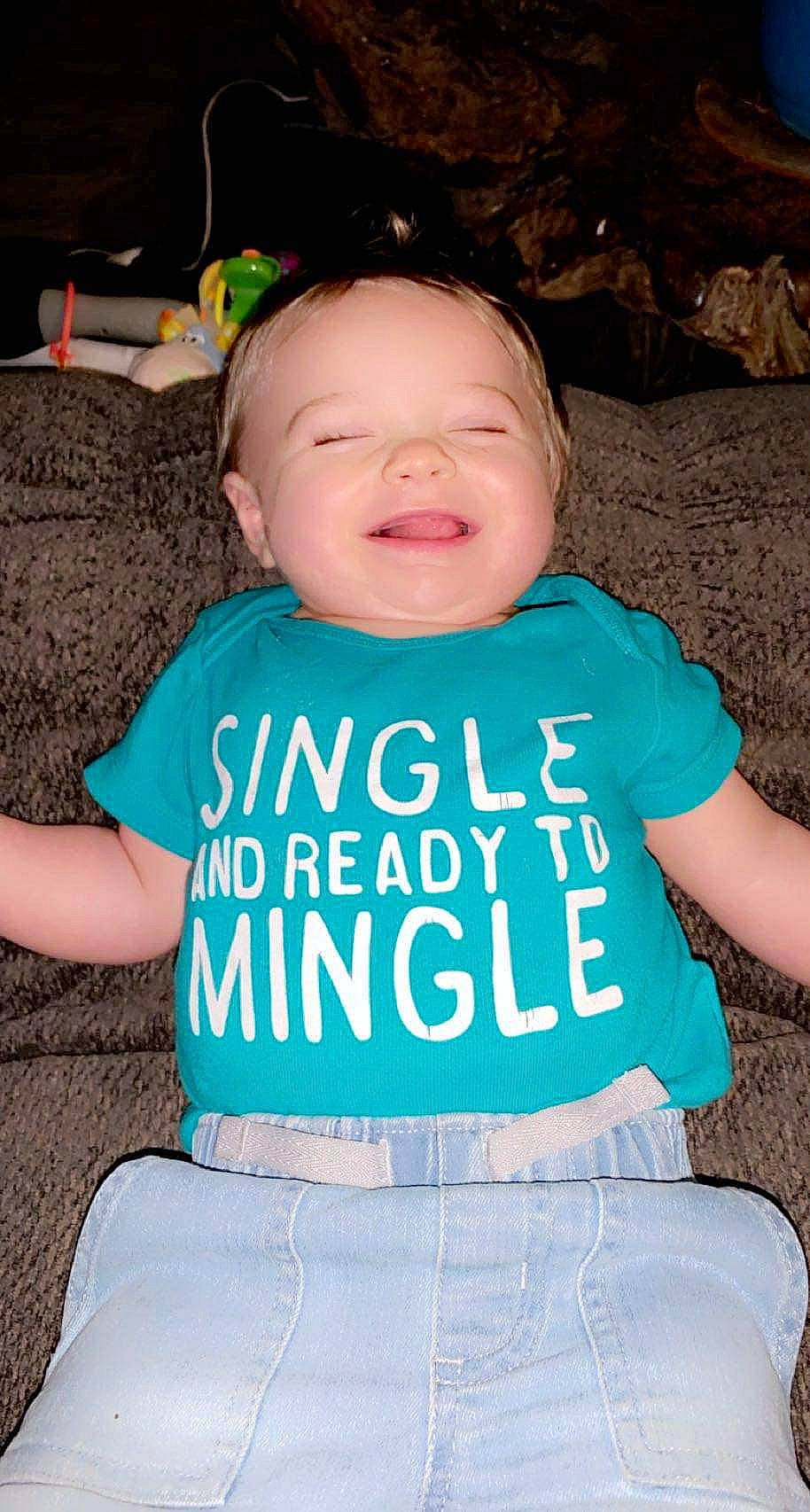 Asher joined the competition — help win amazing prizes! aqua, arm, baby, baby_toddler_clothing, cool, face, green, happy, joy, mammal, mouth, neck, organ, outerwear, person, pink, sleeve, smile, t_shirt, textile