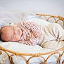 Xanti participe au concours pour gagner de l'argent avec cette photo : baby, newborn, sleeping, basket, blanket, cozy, striped_clothing, knit_pants, infant, indoor, soft_texture, peaceful, resting, cute, wooden_basket, home, person, child, sleep, comfort