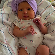 Lakelynn is registered to the contest to win money with this photo: baby, bed, blanket, bodypart, bonnet, cap, clothing, couch, cushion, face, finger, furniture, hand, hat, head, newborn, person, photography, portrait, quilt