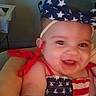 baby, child, smiling, patriotic, headband, stars, stripes, red, white, blue, clothing, face, happy, cute, indoor, person, portrait, infant, joyful, closeup