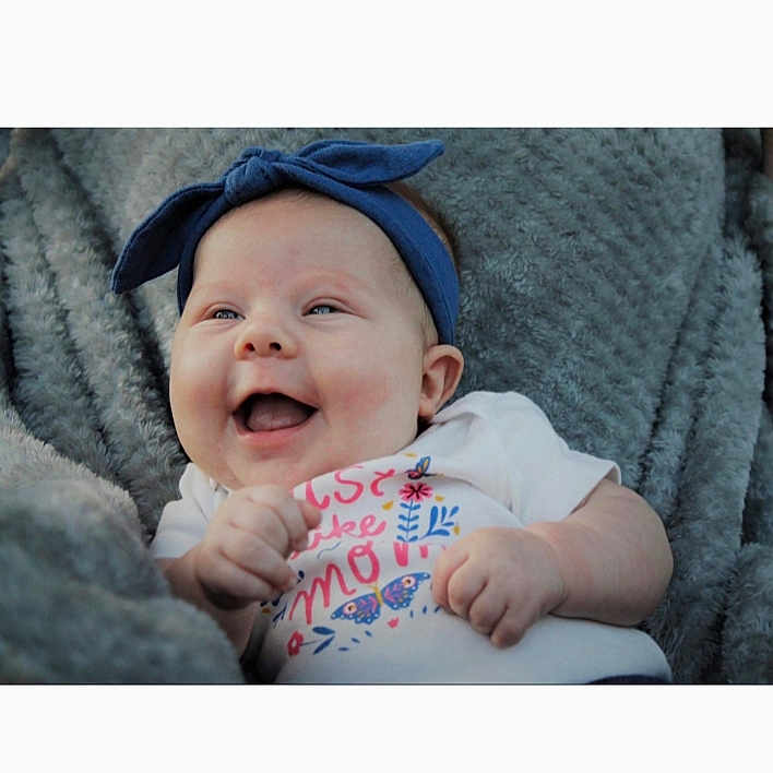 Addalynn joined the competition — help win amazing prizes! baby, baby_laughing, cheek, child, facial_expression, happy, head, headgear, mouth, nose, person, photograph, photography, portrait_photography, skin, smile, snapshot, stock_photography, toddler