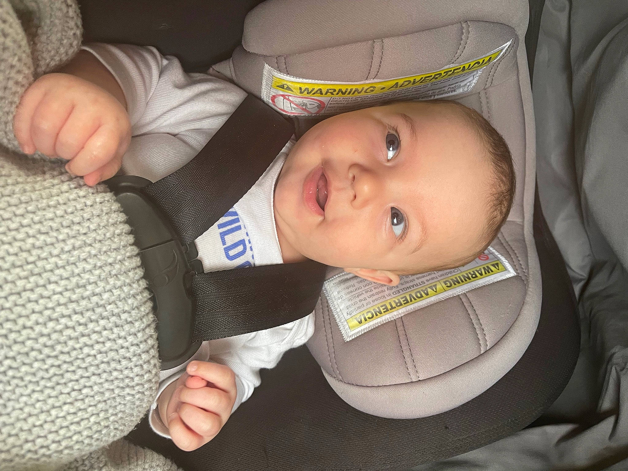 Jayden is registered to the contest to win money with this photo: baby, baby_carriage, baby_products, baby_safety, baby_toddler_clothing, car_seat, cheek, child, comfort, facial_expression, finger, gesture, iris, mouth, nose, person, skin, sleeve, smile, thumb