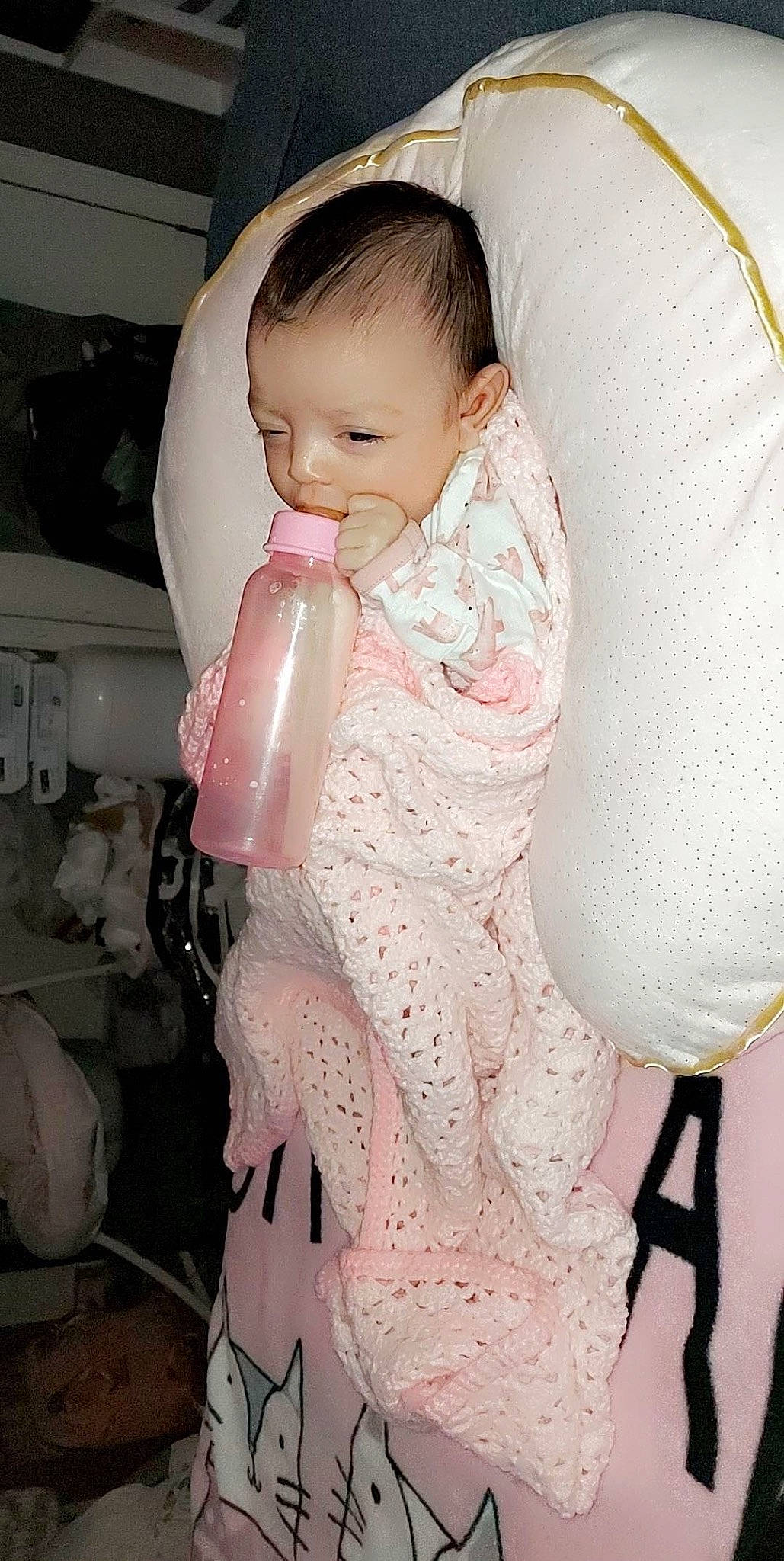 Monica joined the competition — help win amazing prizes! arm, baby, baby_carriage, baby_toddler_clothing, cheek, comfort, face, hair, hairstyle, head, human_body, infant_bed, mouth, person, pink, product, skin, sleeve, smile, textile