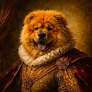 Scottie a rejoint le concours — aidez-le/la à gagner de superbes lots ! artistic, brooch, brown, canine, chow_chow, clothing, costume, dog, fur, gold, historical, indoor, luxury, noble, painting_style, portrait, regal, renaissance, ruffled_collar, smiling
