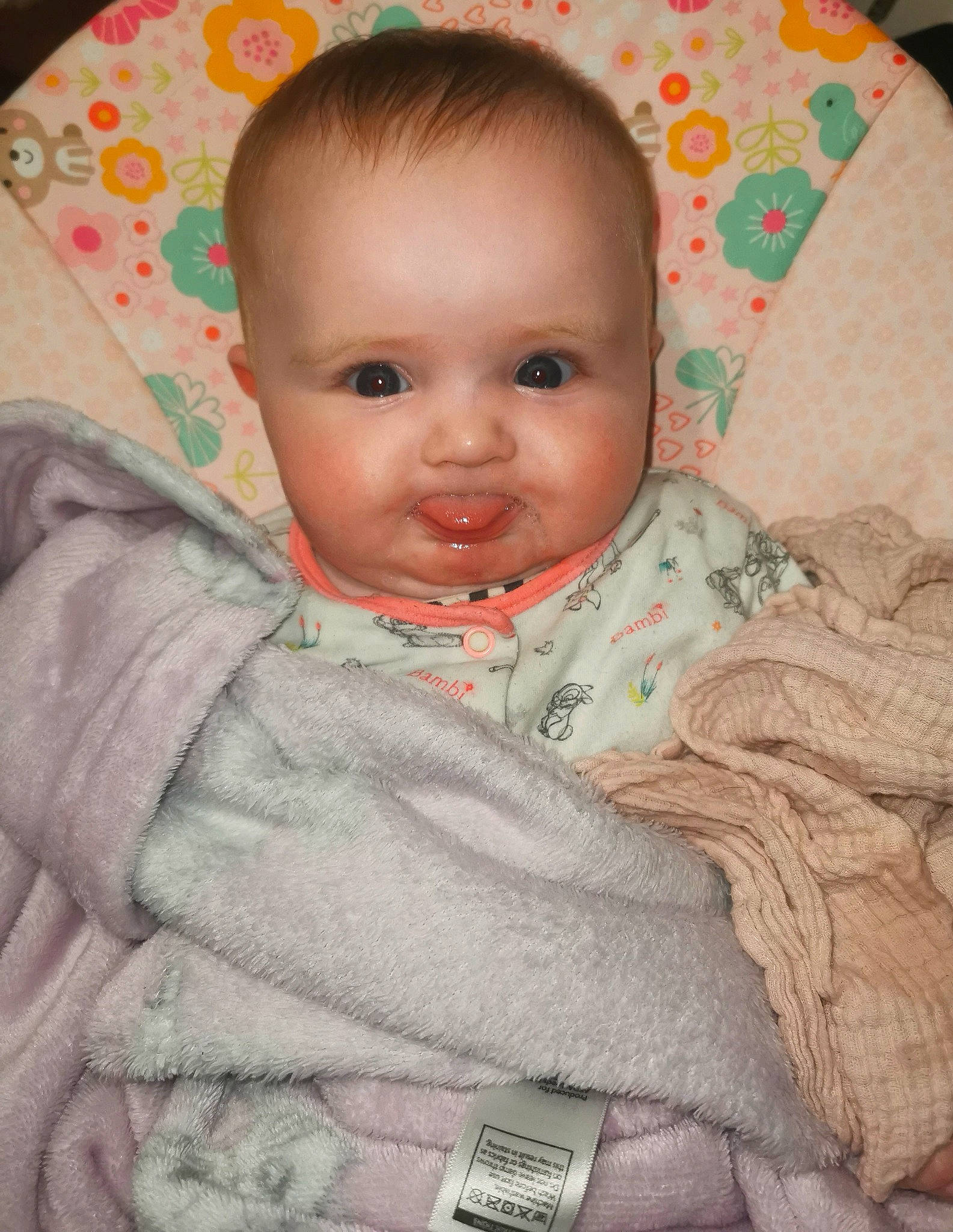 Emilia joined the competition — help win amazing prizes! baby, baby_toddler_clothing, cheek, chin, comfort, eye, eyebrow, face, facial_expression, head, iris, lip, mammal, mouth, nose, person, pink, skin, sleeve, textile