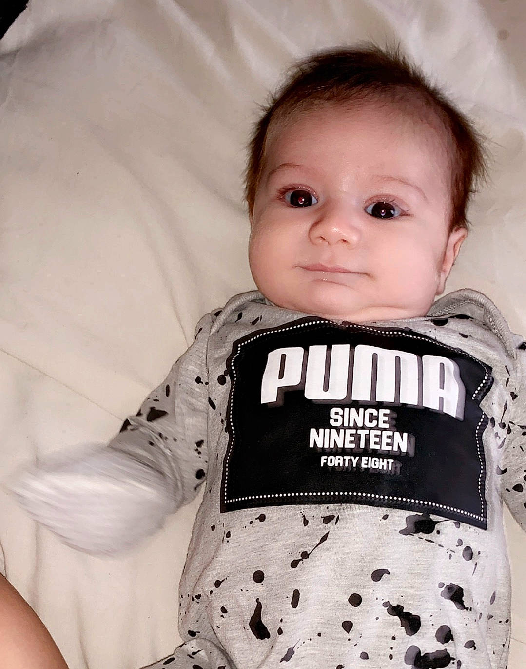 Camden joined the competition — help win amazing prizes! baby, baby_products, baby_toddler_clothing, black_and_white, cheek, child, person, product, toddler