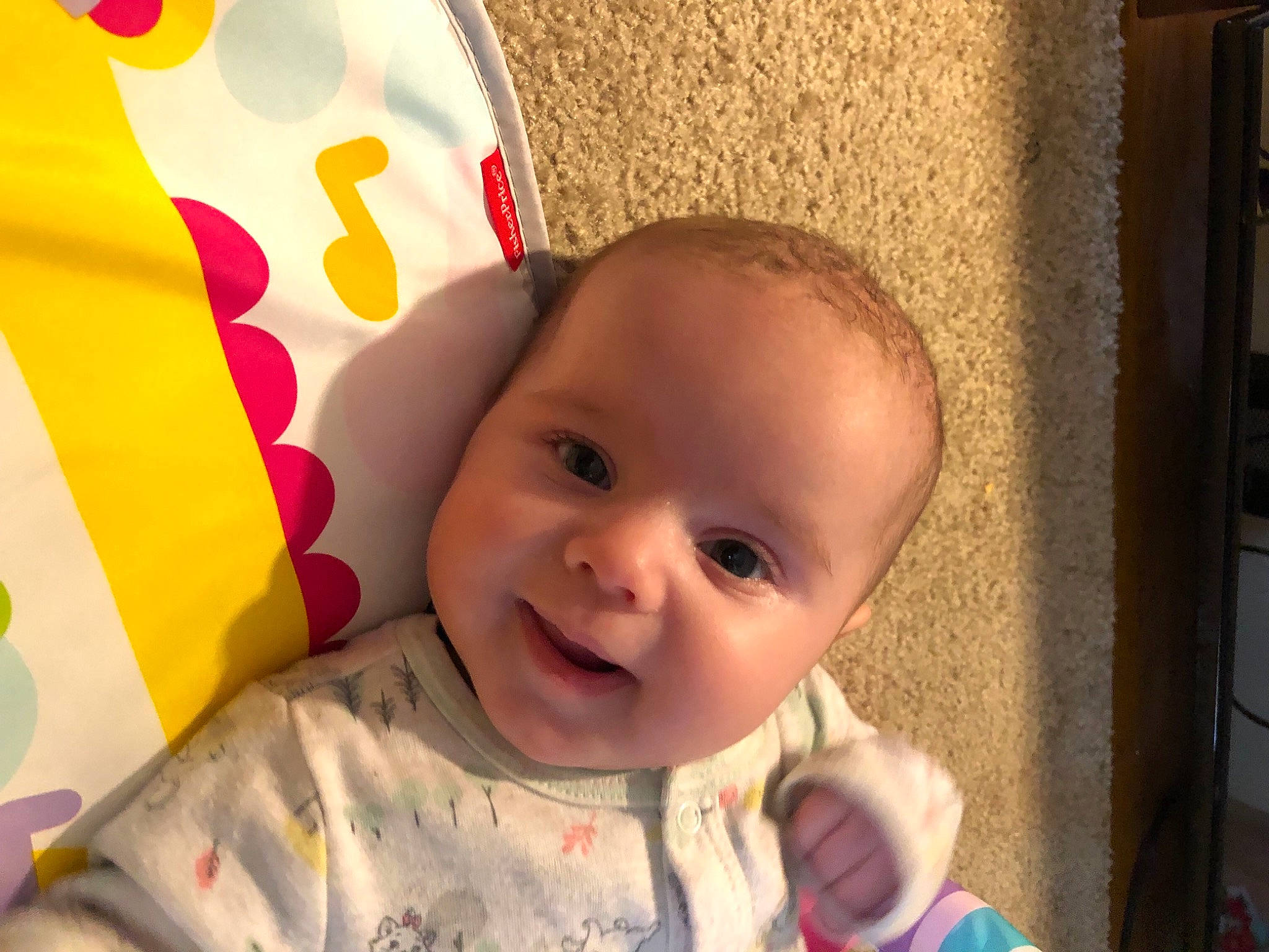 Cassidy joined the competition — help win amazing prizes! baby, baby_toddler_clothing, carmine, cheek, child, close_up, eye, fun, happy, head, iris, linens, lip, nose, pattern, person, room, skin, smile, toddler