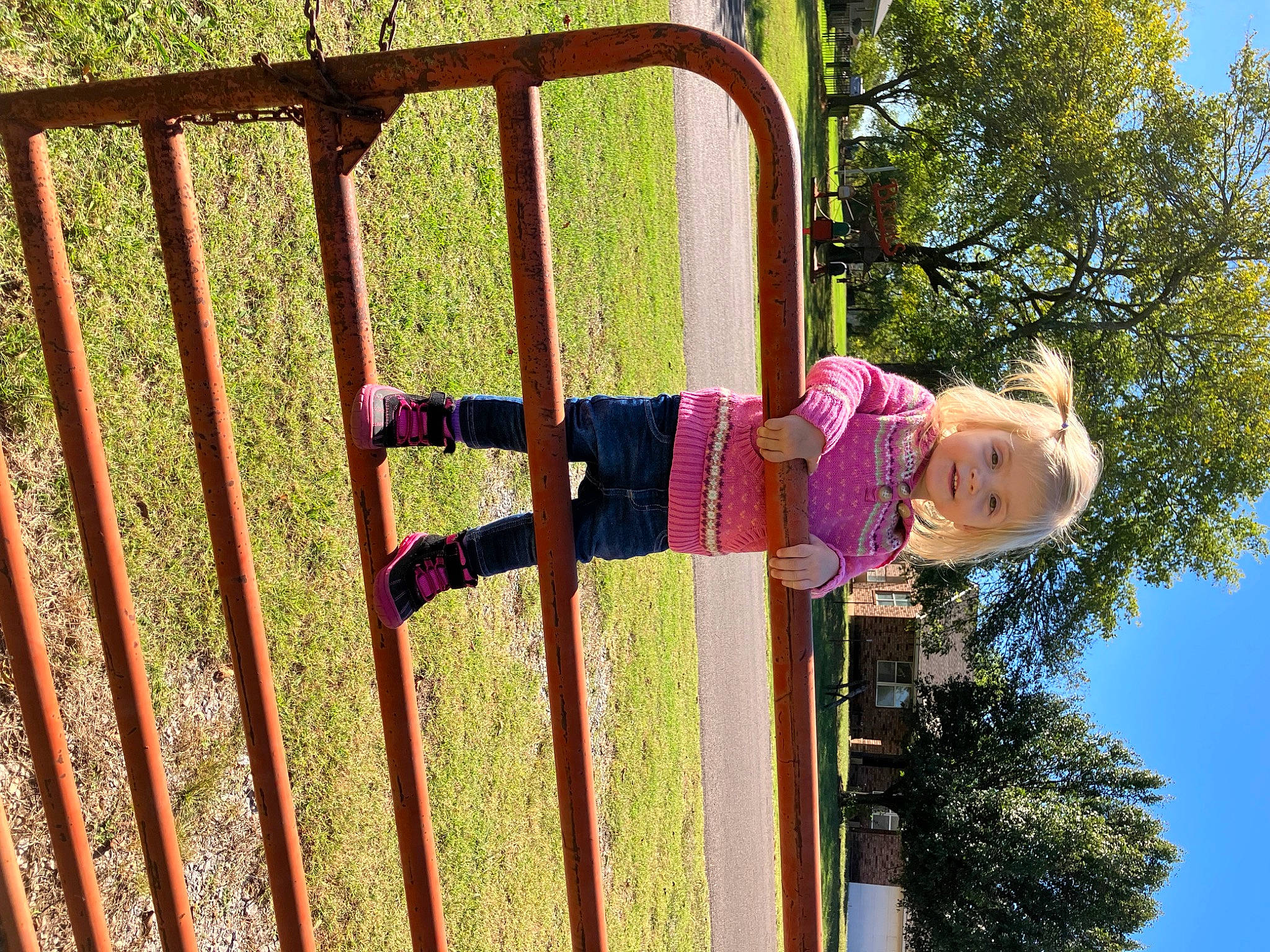 Ivory Rose joined the competition — help win amazing prizes! botany, child, city, fence, fun, grass, happy, leaf, leisure, magenta, pattern, people_in_nature, person, pink, plant, recreation, sky, smile, toddler, tree