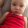 Amber joined the competition — help win amazing prizes! apparel, baby, cheeks, child, closeup, clothing, cute, expression, eyes, face, head, human, indoor, infant, person, portrait, red_dress, shoulder, skin, young