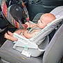 Casey is registered to the contest to win money with this photo: baby, car_seat, steering_wheel, fabric_cover, car_interior, child, seatbelt, infant, driver_seat, window, door, vehicle, dashboard, clothing, hand, foot, seat, grip, toddler, portrait