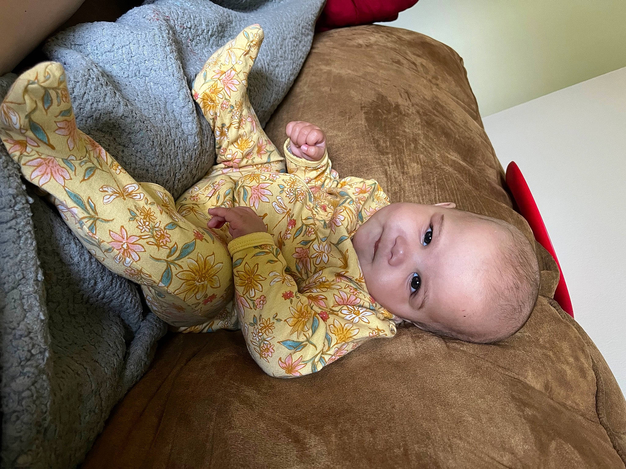 Elliana joined the competition — help win amazing prizes! baby, baby_toddler_clothing, bed, bedding, bedtime, child, comfort, eye, finger, fur, head, human_body, human_leg, linens, person, room, sitting, skin, textile, toddler