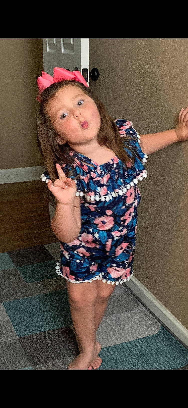 Madelynn is registered to the contest to win money with this photo: day_dress, dress, eye, face, finger, gesture, hairstyle, hand, happy, head, leg, neck, one_piece_garment, person, pink, shoulder, skin, sleeve, textile, thigh