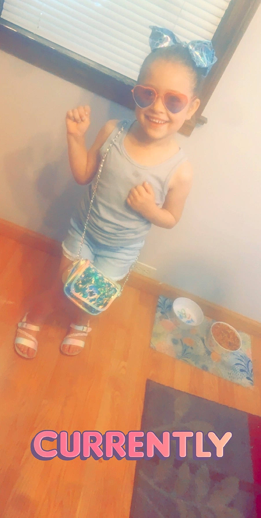 Yesenia is registered to the contest to win money with this photo: baby_toddler_clothing, blue, child, cool, electric_blue, eyewear, flooring, fun, glasses, goggles, hair, happy, joy, orange, person, shorts, smile, sunglasses, t_shirt, thigh