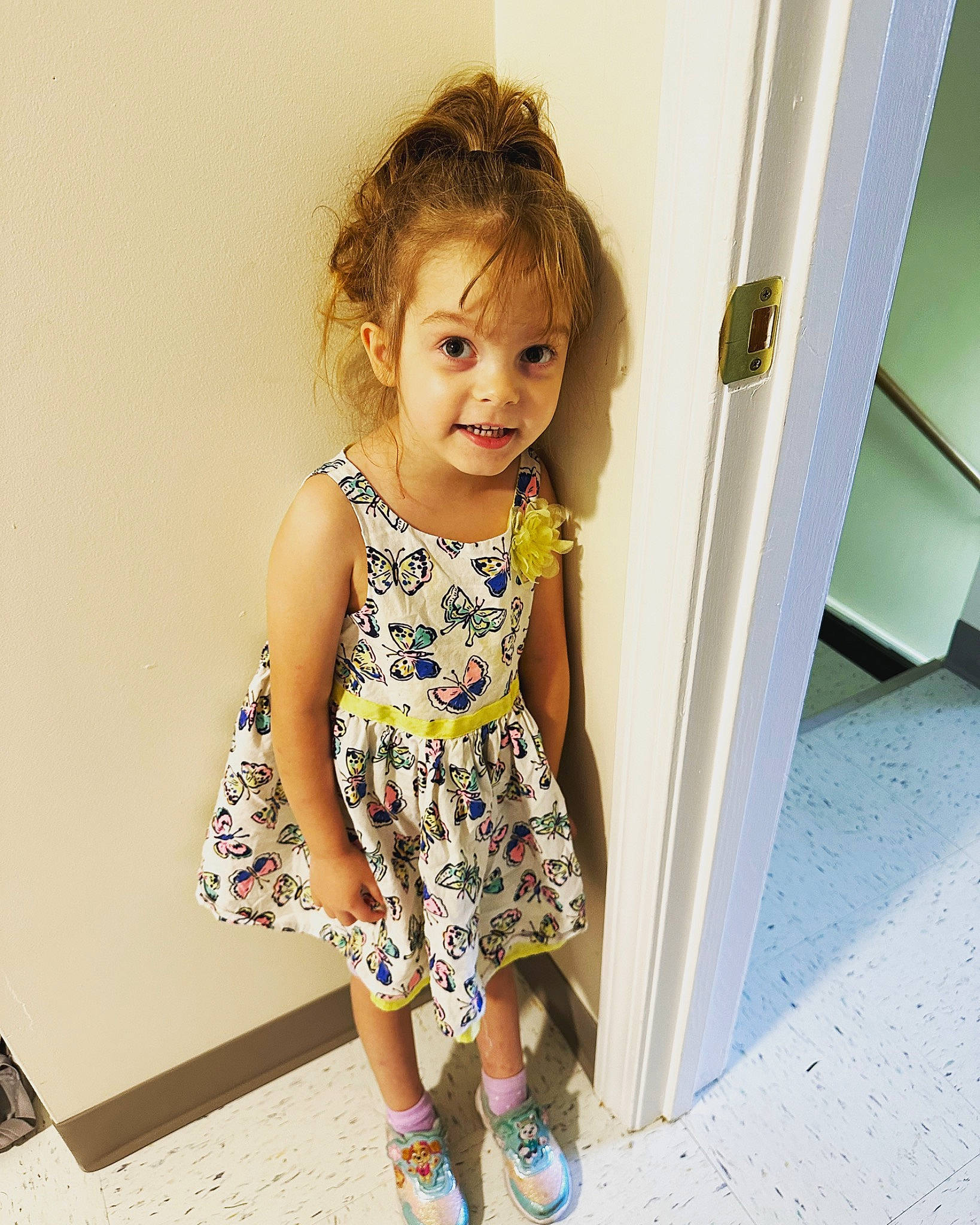 Lilliaunna joined the competition — help win amazing prizes! baby_toddler_clothing, child, day_dress, fashion_design, flooring, fun, hair, hairstyle, happy, human_leg, iris, magenta, pattern, person, skin, sleeve, smile, standing, t_shirt, toddler