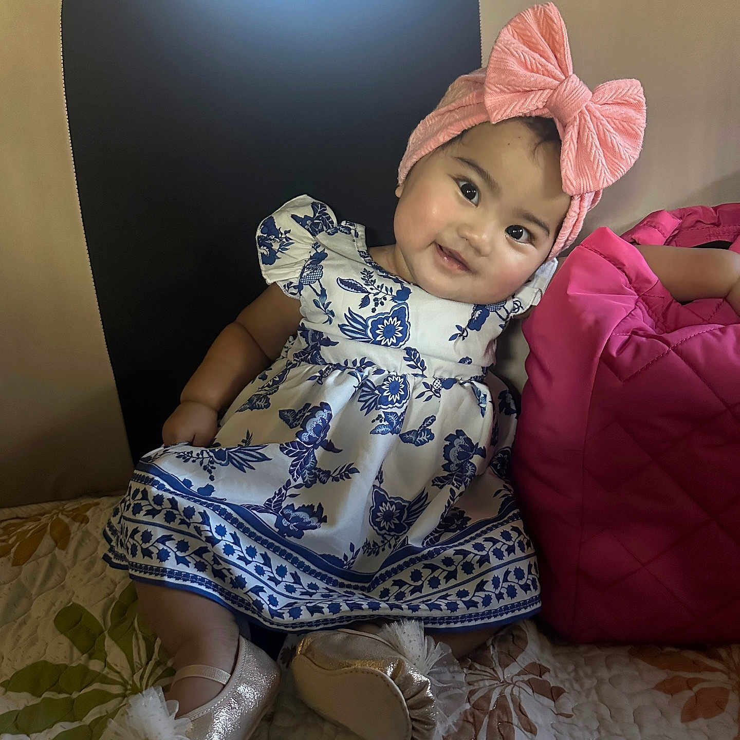 Thalia Rialyn is registered to the contest to win money with this photo: baby, blanket, bonnet, clothing, couch, cushion, face, footwear, furniture, happy, hat, head, homedecor, person, photography, portrait, shoe, sitting, sleeve, smile