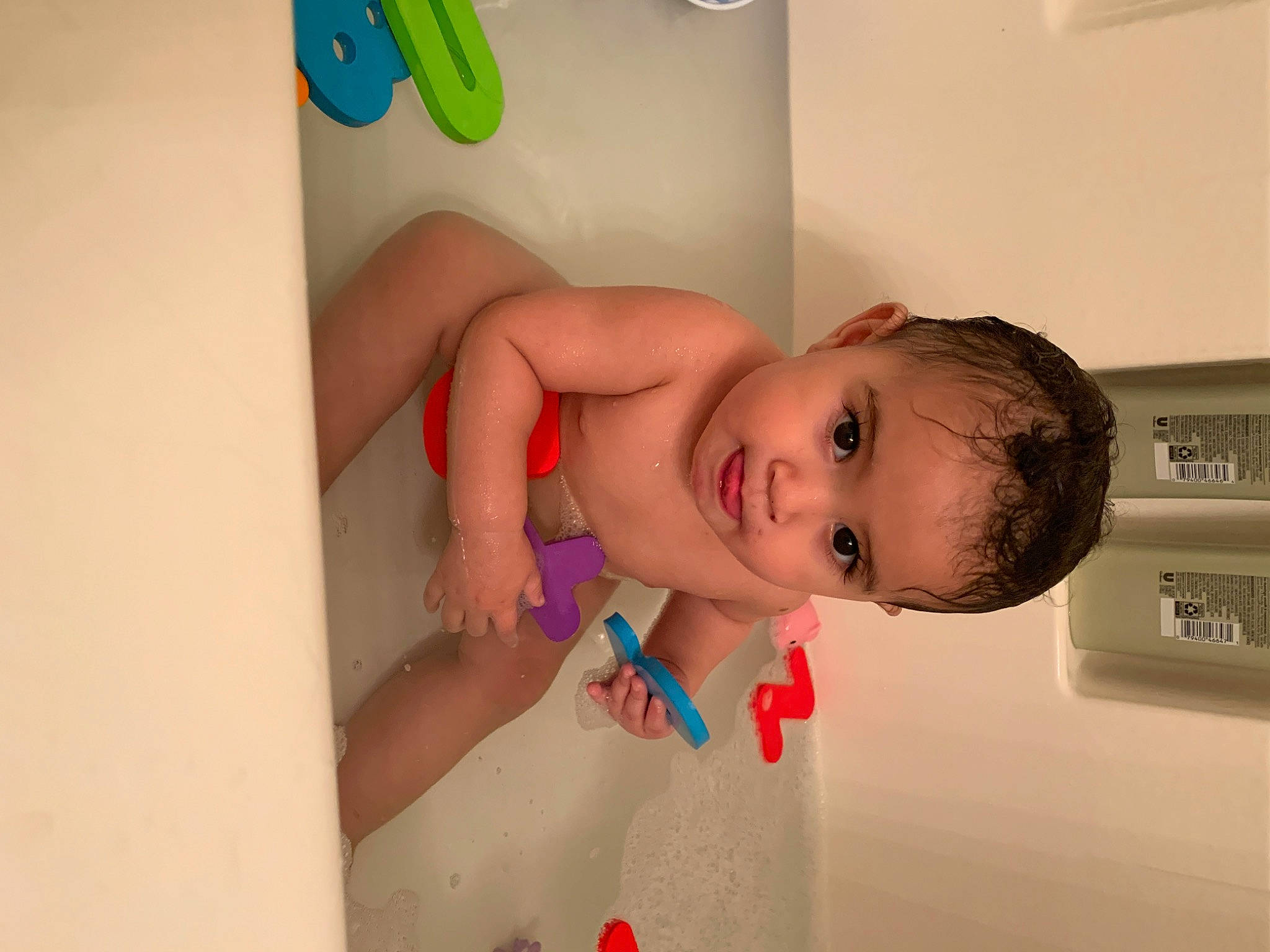 Lailah joined the competition — help win amazing prizes! baby, bathing, bathtub, child, finger, joint, mouth, neck, nose, person, play, skin, toddler